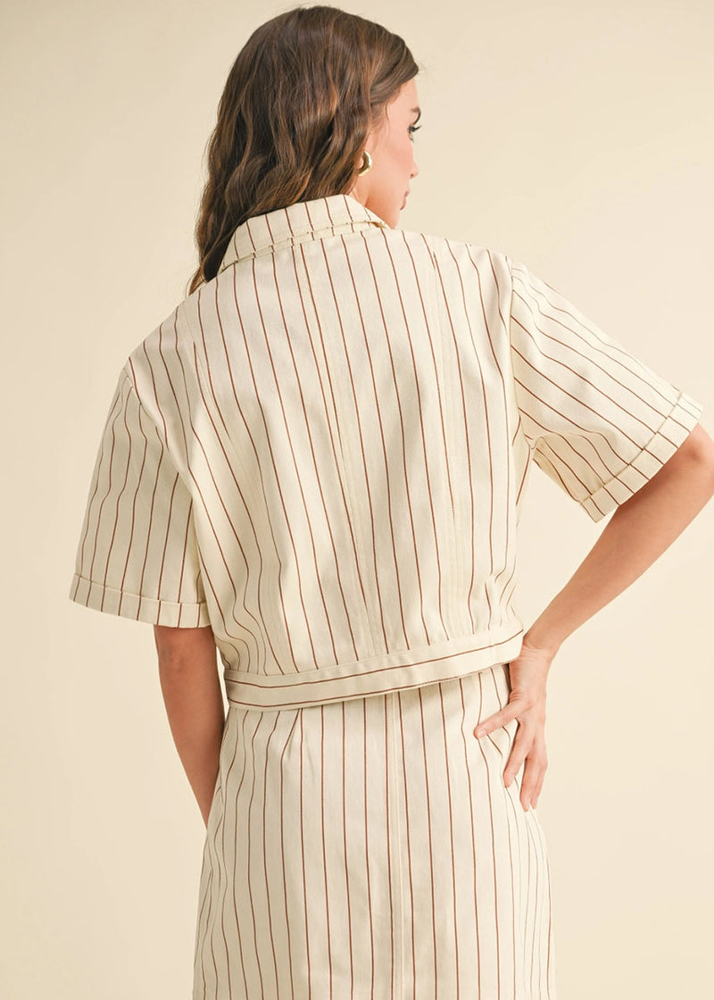 Maris Short Sleeve Striped Jacket - Toffee