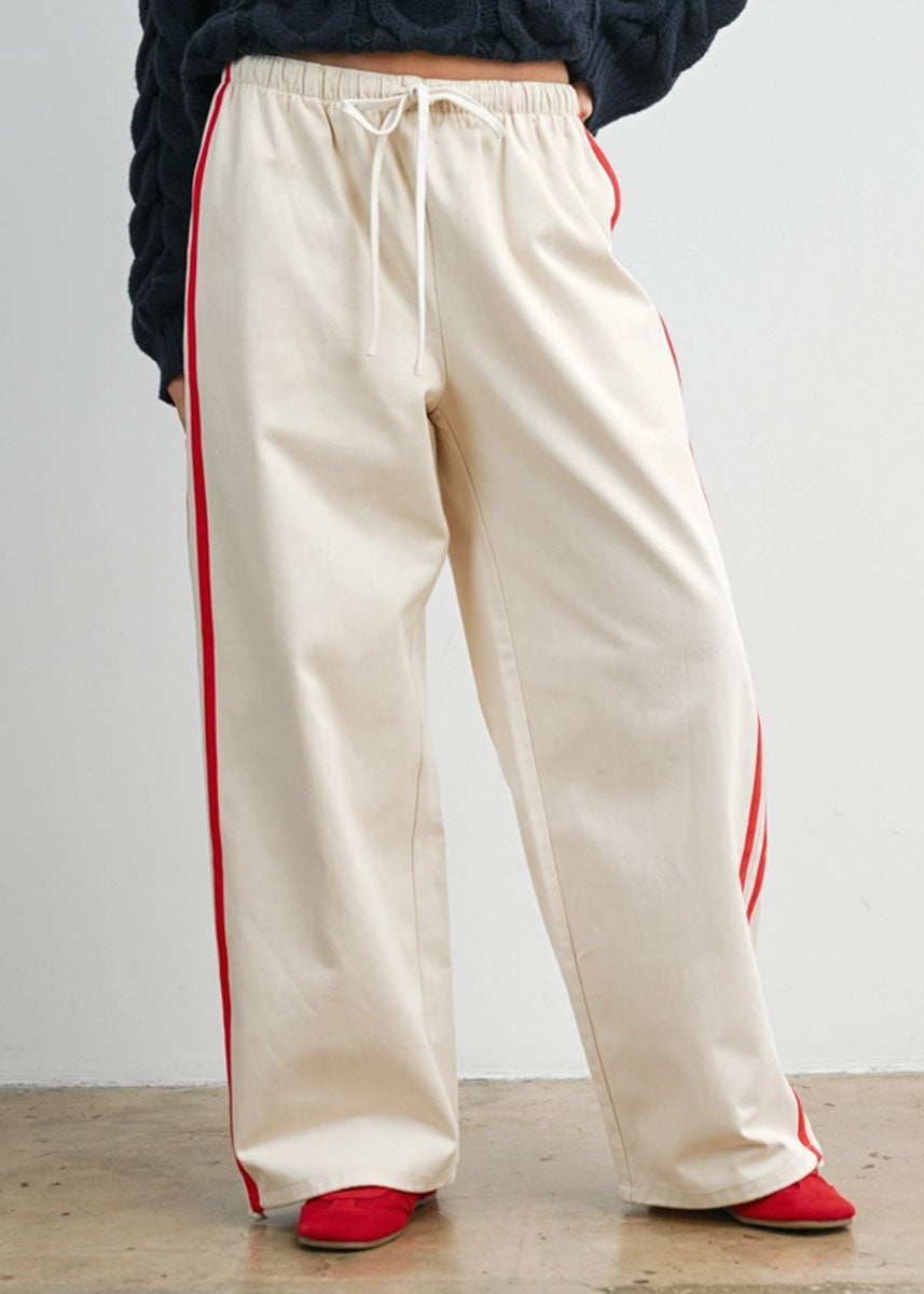 Eagan Striped Drawstring Track Pants - Ivory & Red
