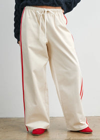 Eagan Striped Drawstring Track Pants - Ivory & Red