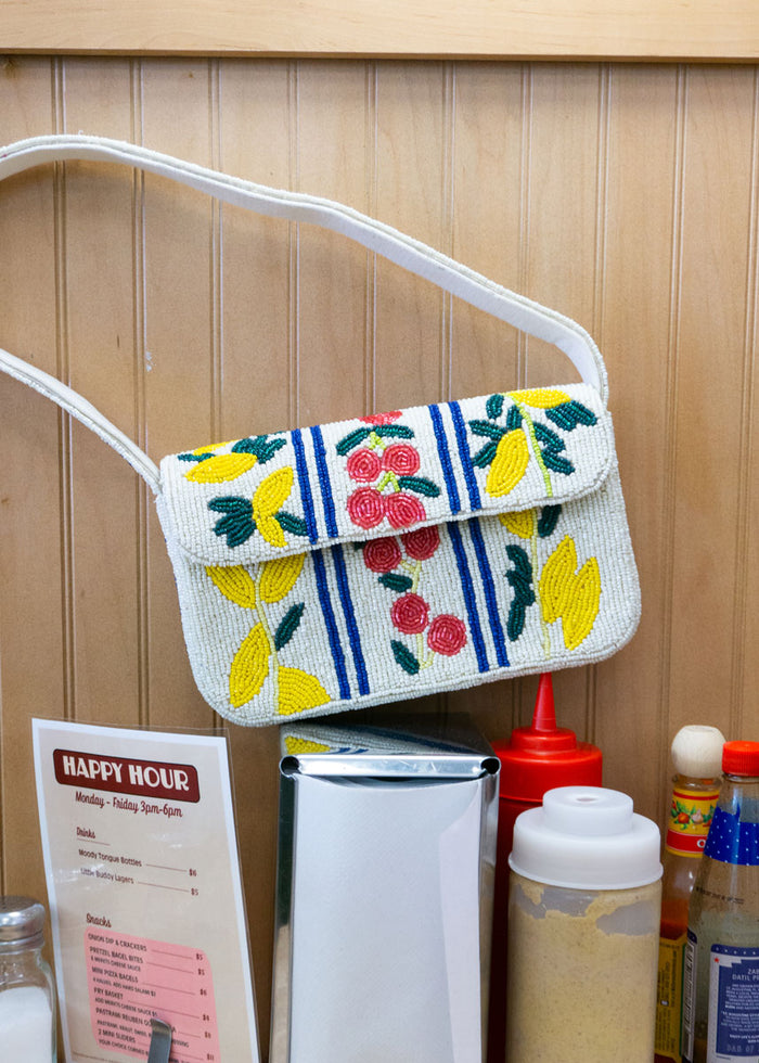 Summer Beaded Fruit Shoulder Bag - Ivory Multi