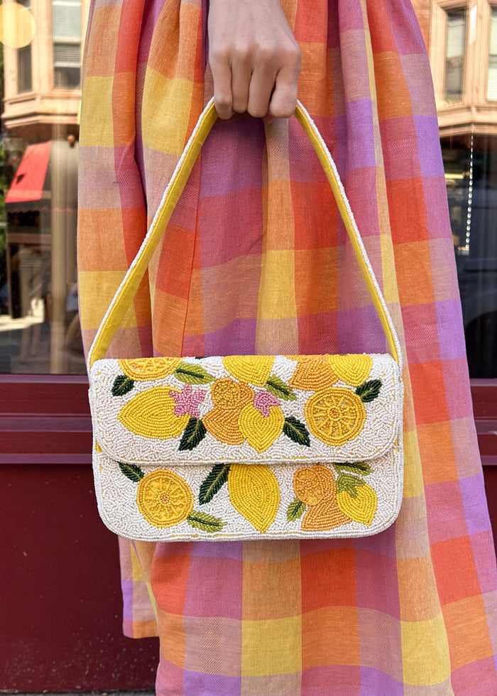 Summer Beaded Lemon Shoulder Bag - Ivory