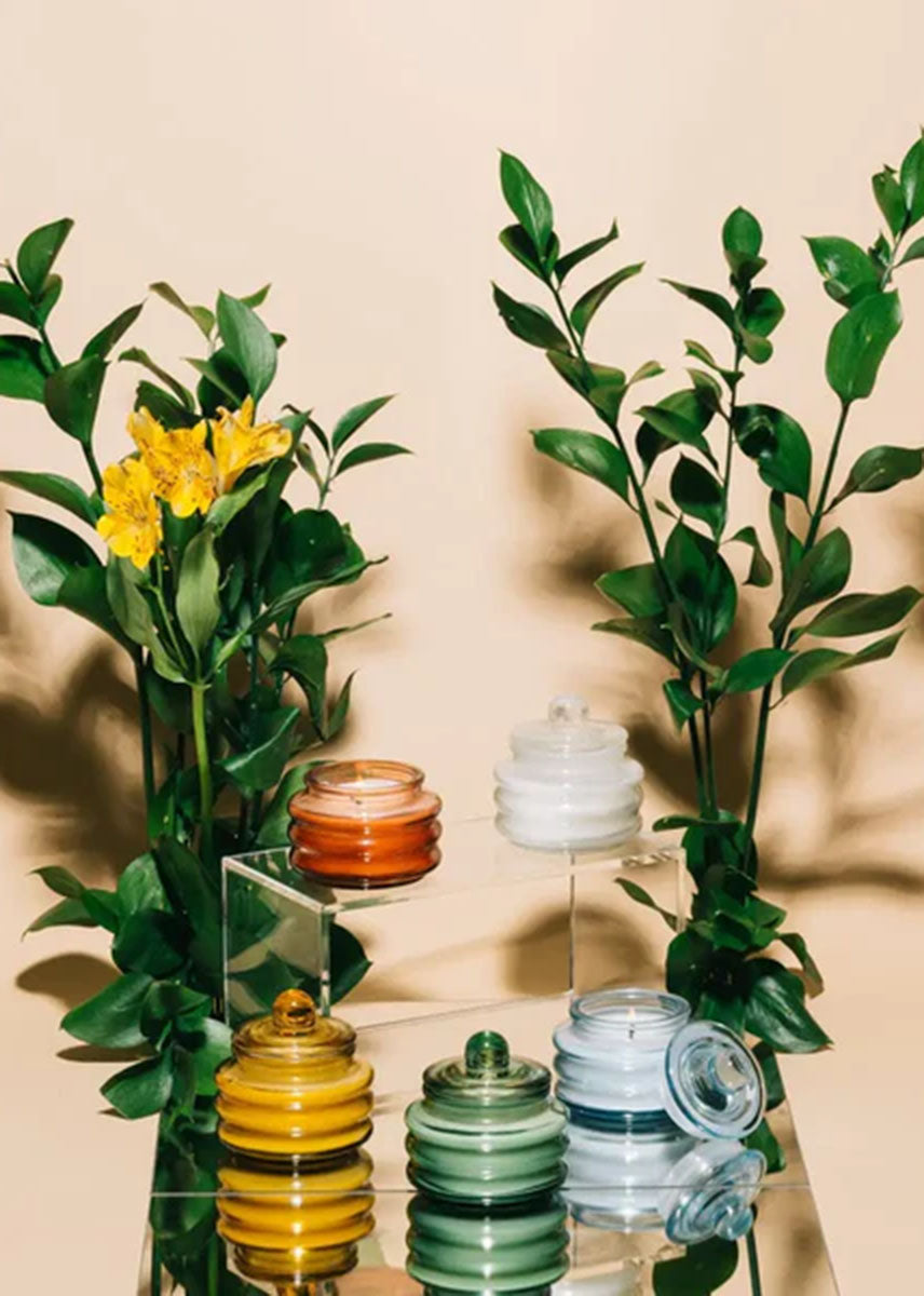 Beam White Glass Candle - Cotton & Teak 3oz