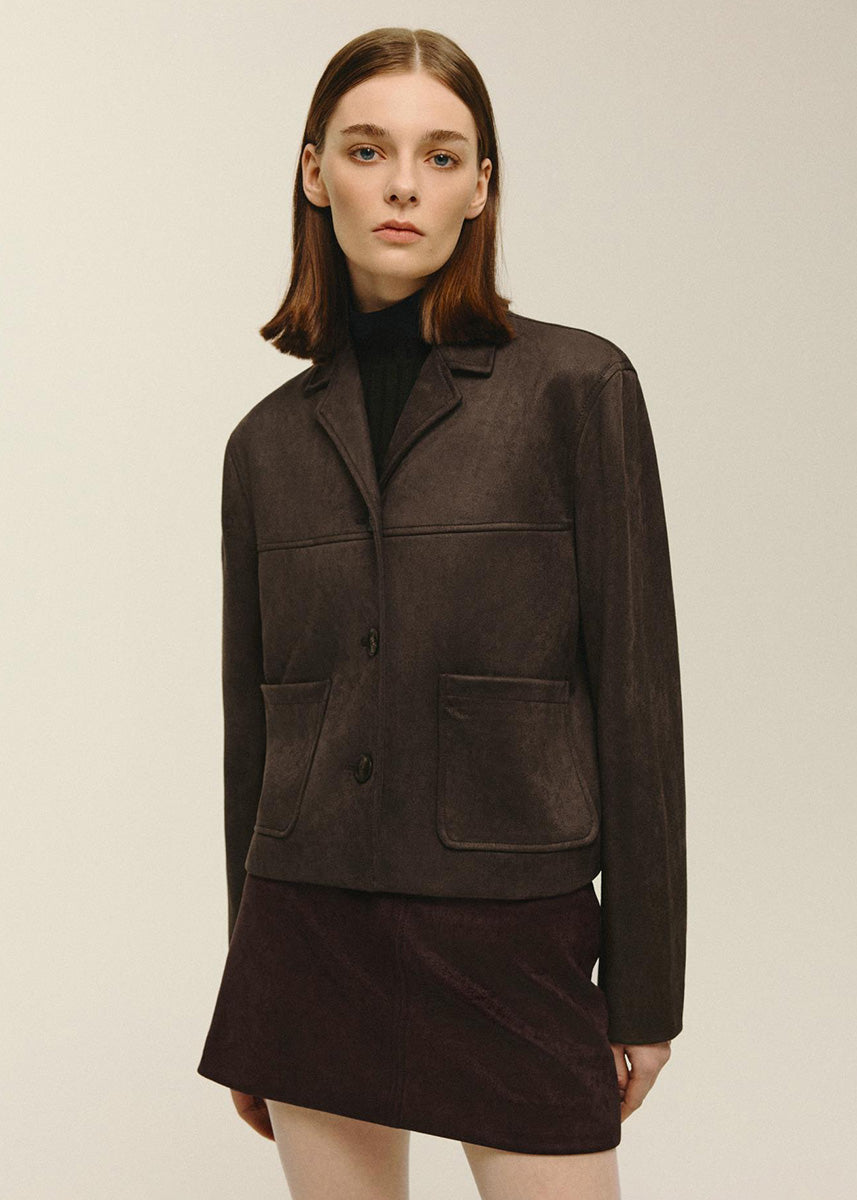 Beau Vegan Suede Jacket - Deep Mahogany