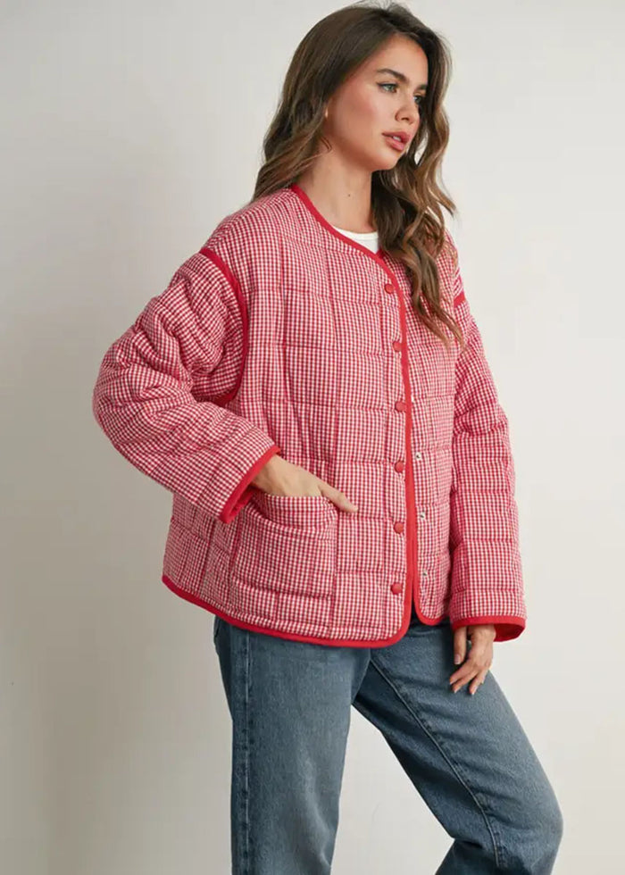 Astrid Quilted Puff Jacket - Red Multi