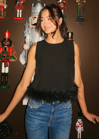 Betsie Feather Trimmed Crop Top - Black
