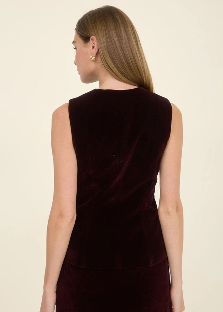 Brixton Button Velvet Vest - Plum