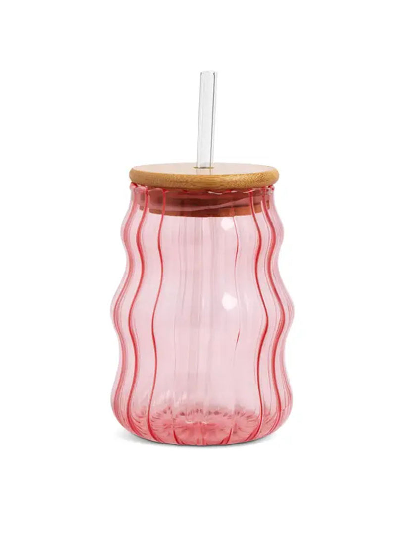 Squiggle Tumbler + Lid & Straw - Pink