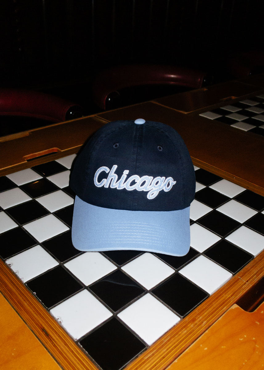 Chicago Script Baseball Cap - Navy & Light Blue