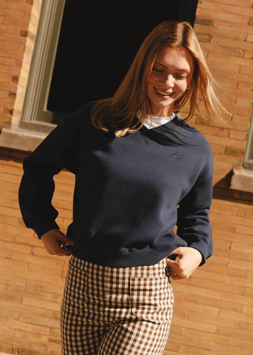 Chi Embroidered V-Neck Sweatshirt - Collegiate Blue