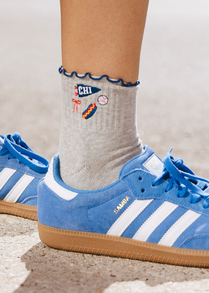 Chi Baseball Ruffle Crew Sock - Grey & Blue