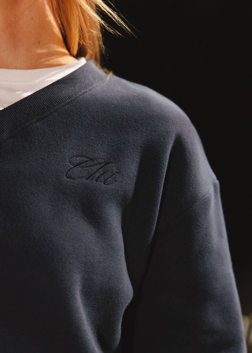 Chi Embroidered V-Neck Sweatshirt - Collegiate Blue