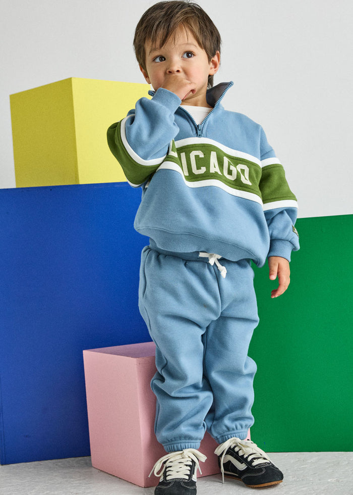 Chicago Quarter Zip Sweat Set - Blue & Green