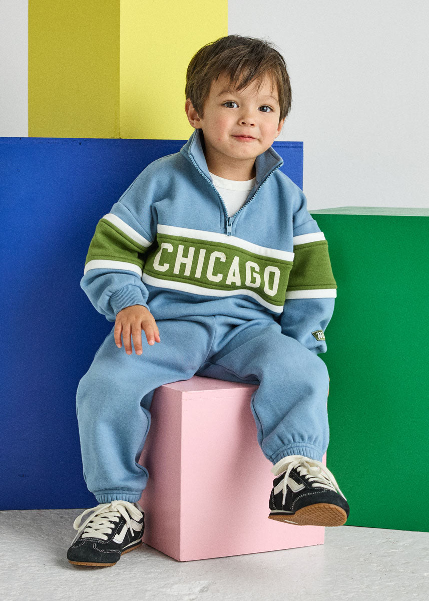 Chicago Quarter Zip Sweat Set - Blue & Green