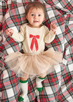 Holiday Bow Long Sleeve Onesie - Natural