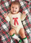 Holiday Bow Long Sleeve Onesie - Natural