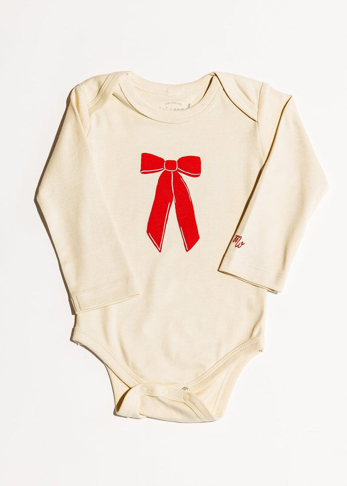 Holiday Bow Long Sleeve Onesie - Natural