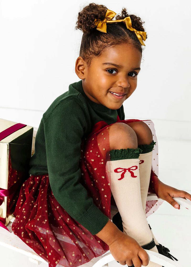 Vanilla Bow Lace Top Knee High Socks