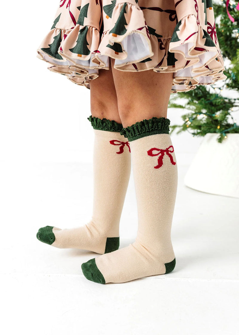 Vanilla Bow Lace Top Knee High Socks