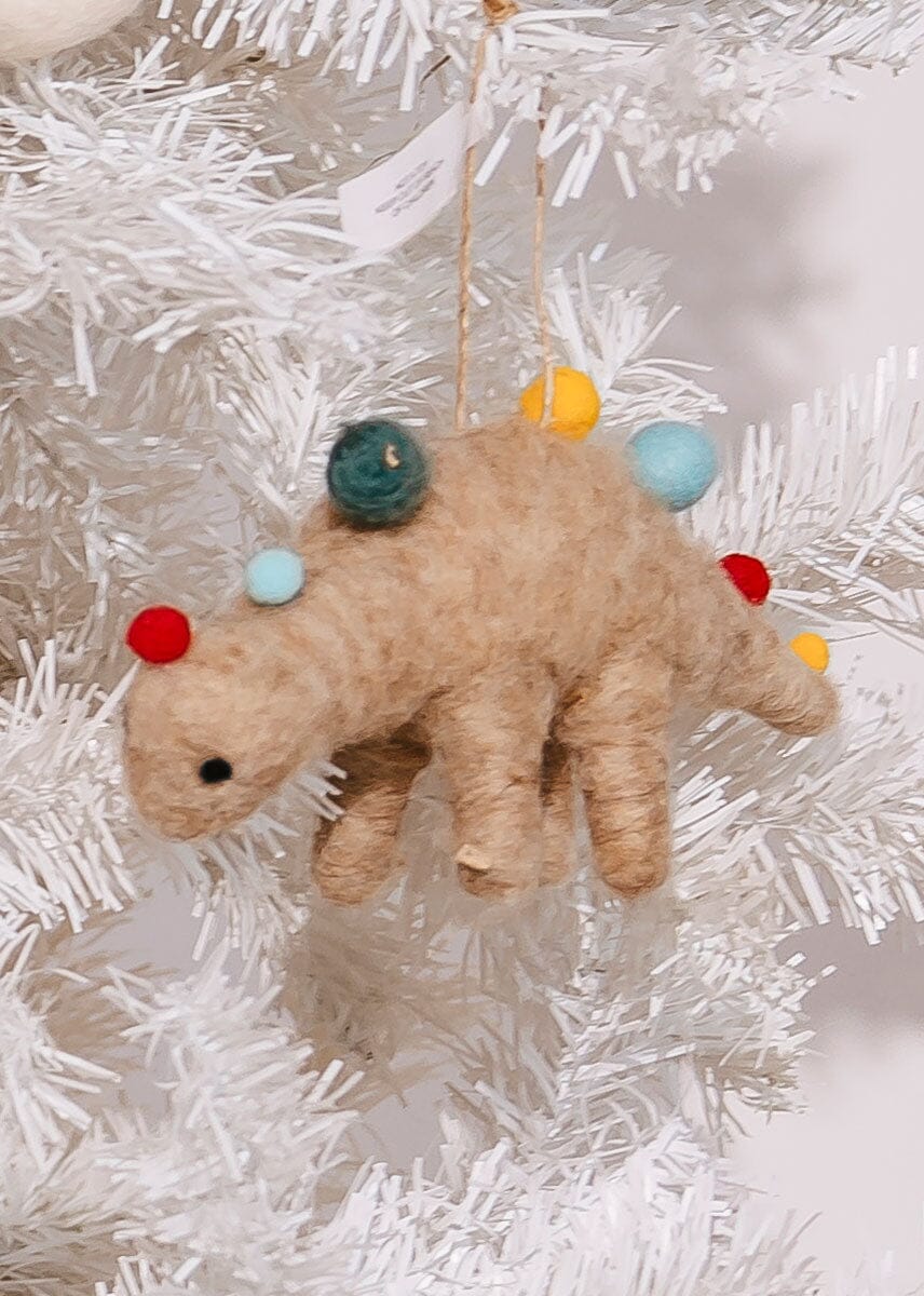 Holiday Dinosaur Ornament - Brown With Lights