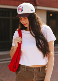 Chicago Cubs Vintage Logo Dad Hat - Ivory & Brown