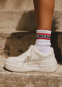 Chicago Double Stripe Long Crew Sock - Red