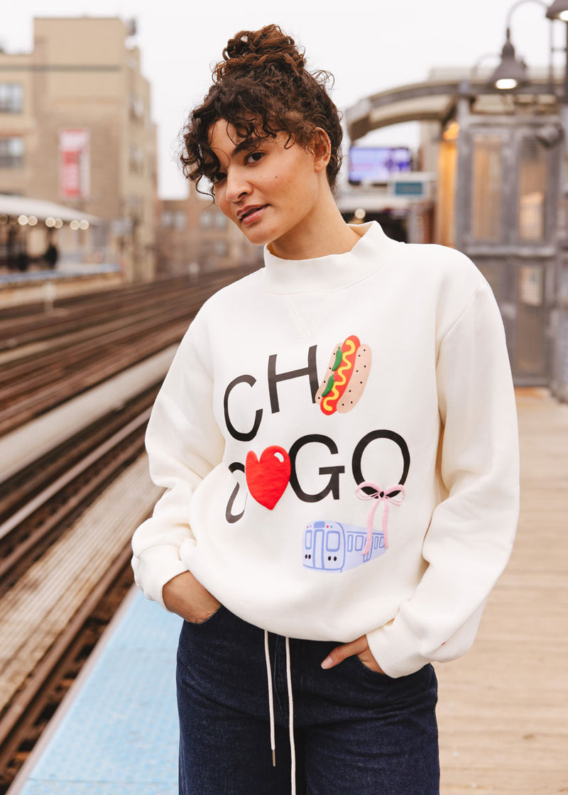 Chicago Love Mock Neck Sweatshirt - Cream