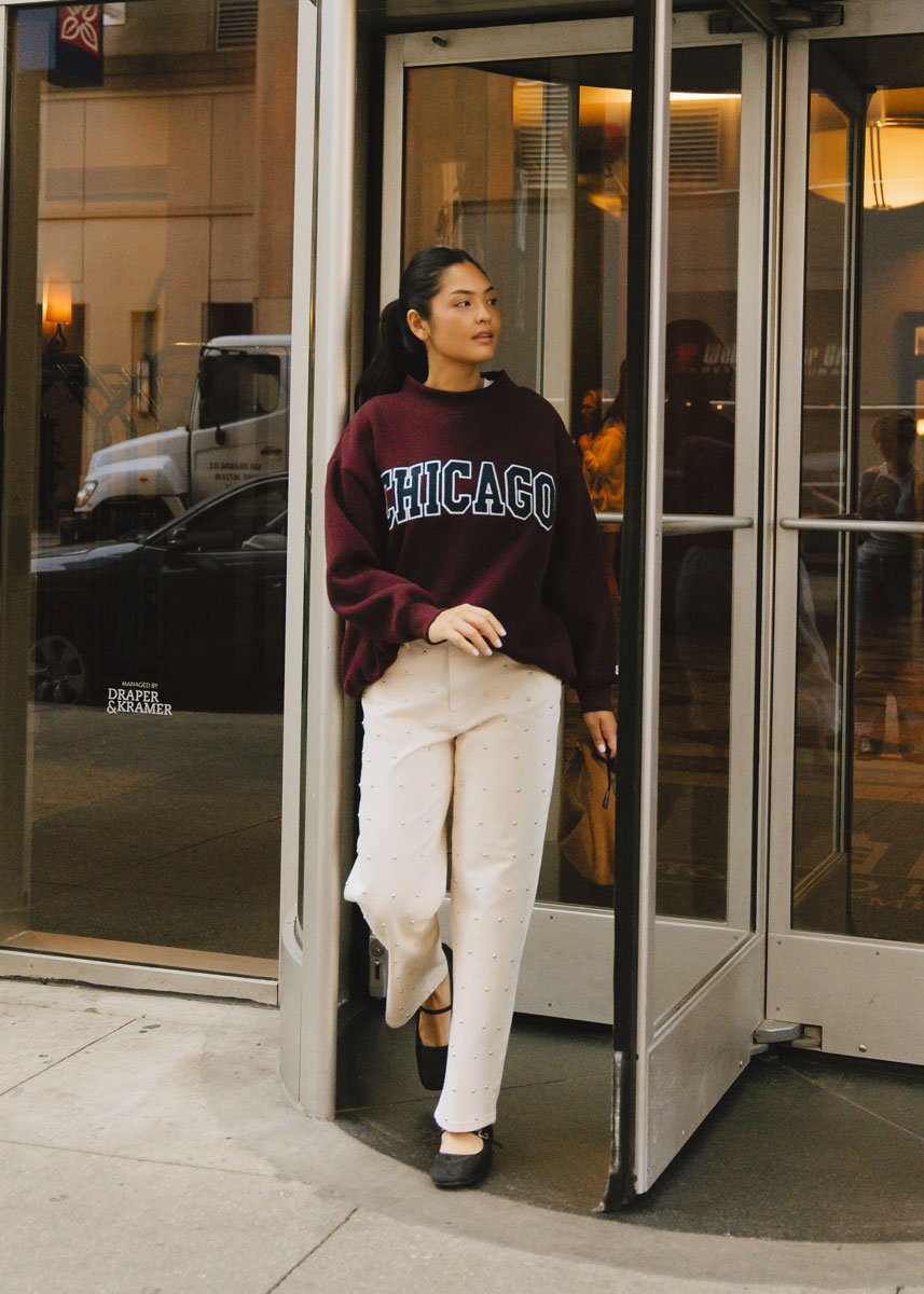 Chicago Collegiate Cord Mock Neck Sweatshirt - Burgundy & Blue