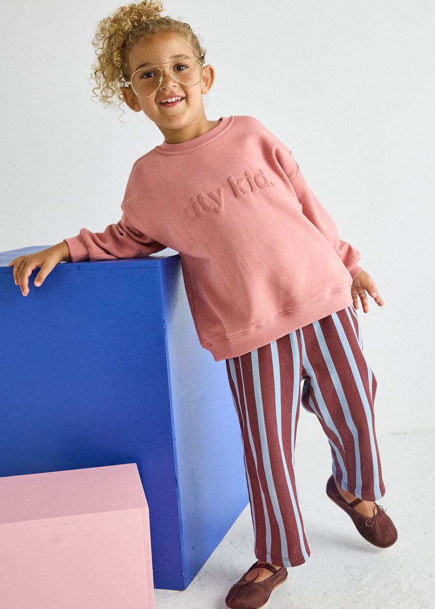 Striped French Terry Pant - Burgundy & Blue