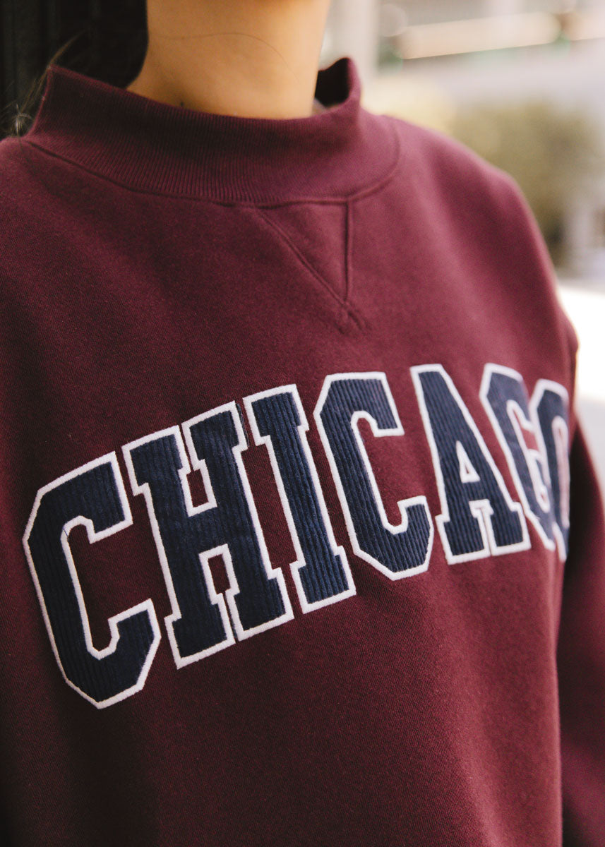 Chicago Collegiate Cord Mock Neck Sweatshirt - Burgundy & Blue