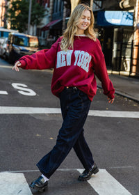 New York Collegiate Puff Mock Neck Sweatshirt - Burgundy & Light Blue