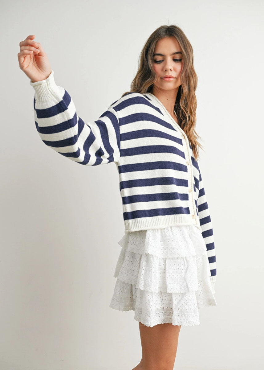 Adrianna Striped Cardigan - Ivory & Navy