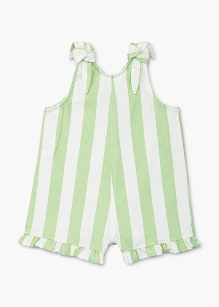 Ruffle Tie Romper - Green Cabana Stripe