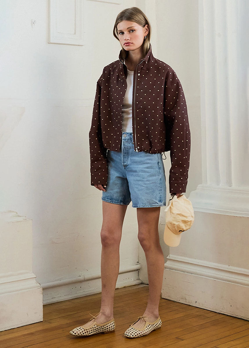Domino Polka Dot Pullover Jacket - Brown