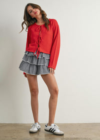 Remie Tie-Front Long Sleeve Top - Red
