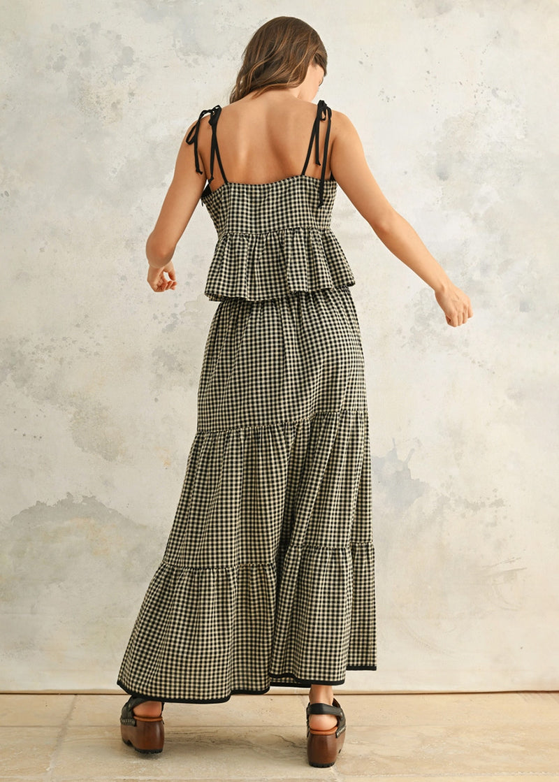Helen Gingham Tiered Skirt - Black