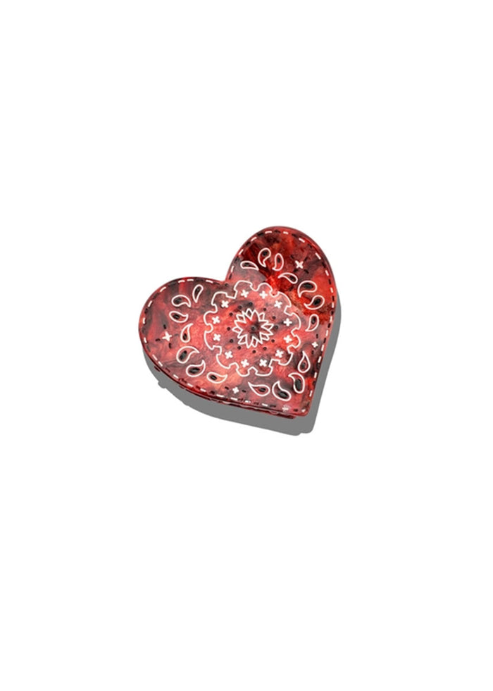 Paisley Heart Claw Clip - Red