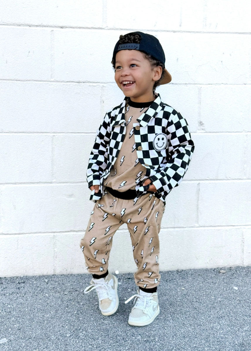 Ringer Jogger Set - Latte Bolts