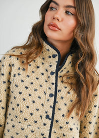 Pippa Fleece Puffer Jacket - Taupe & Navy