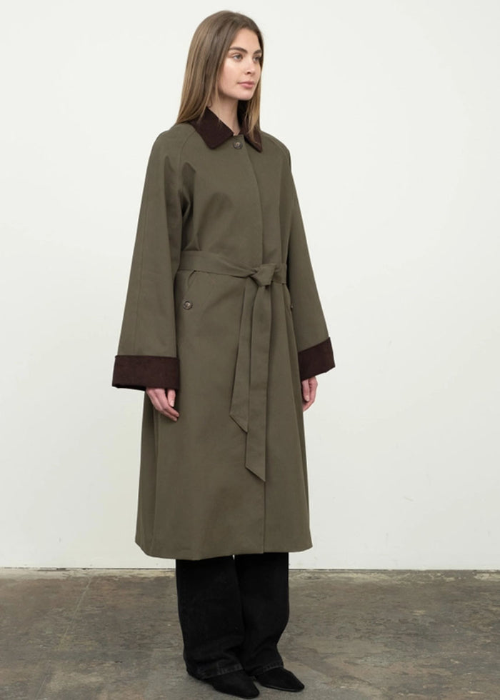 Dylan Corduroy Trench Coat - Olive