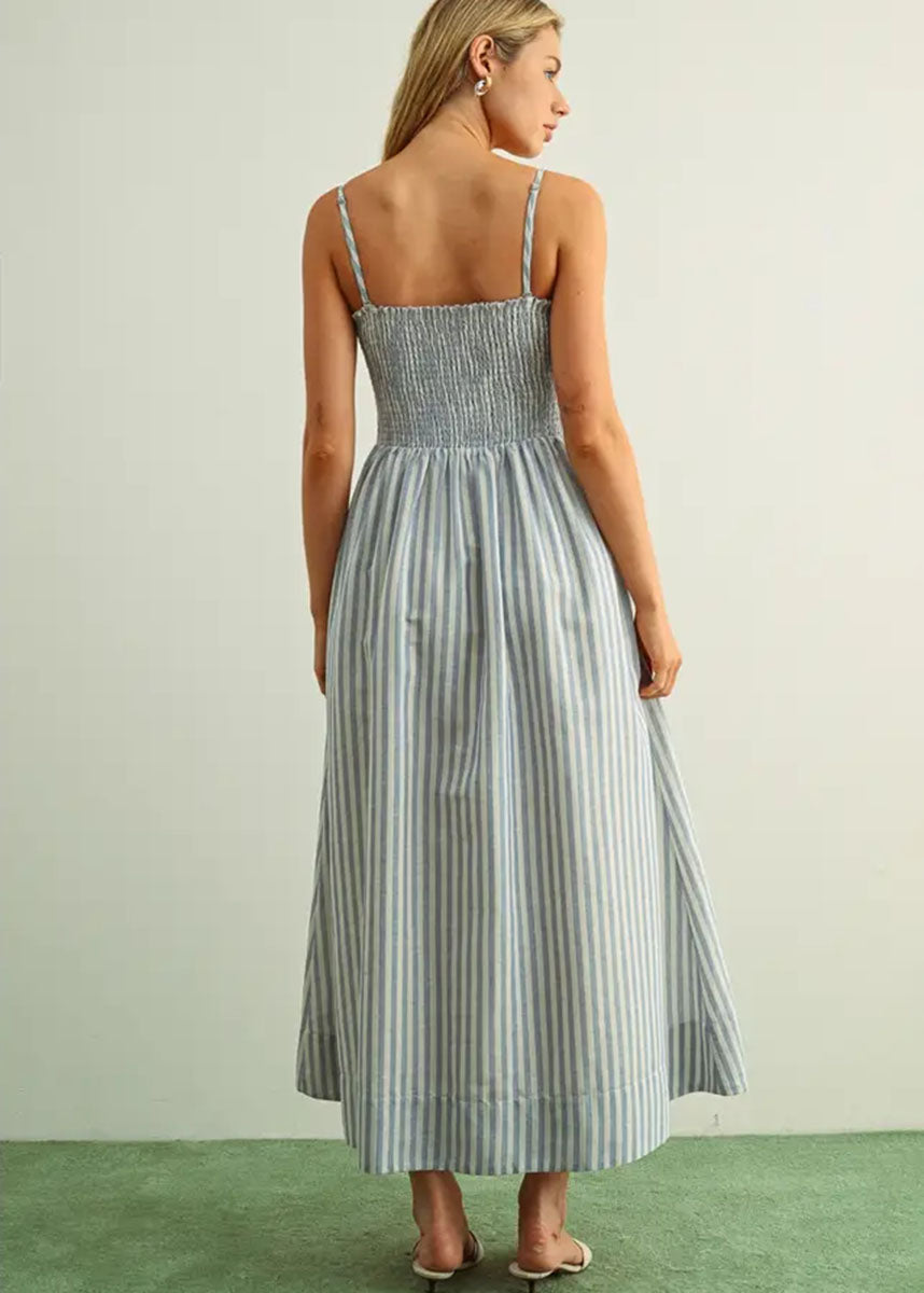 Francesca Striped Smock Maxi Dress - Blue