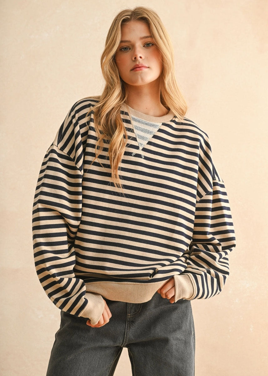Freya Striped Knit Pullover - Brown & Navy