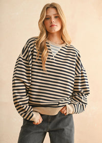 Freya Striped Knit Pullover - Brown & Navy