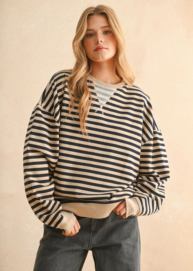 Freya Striped Knit Pullover - Brown & Navy
