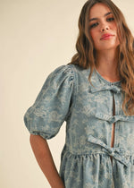 Jenna Jacquard Tie-Front Top - Denim