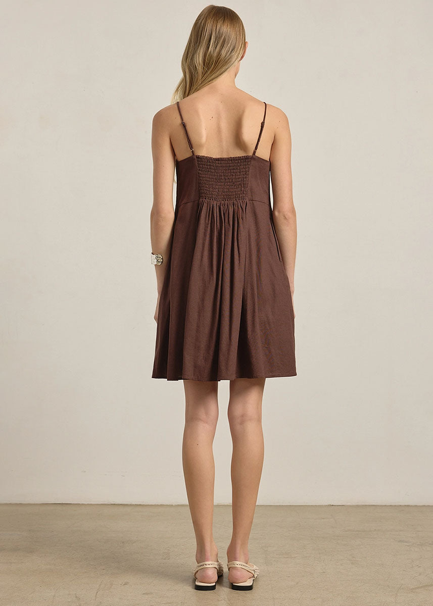 Maryanne Smocked Bodice Cami Mini Dress - Brown