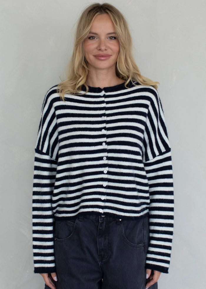 Piper Striped Cardigan - Ivory & Navy