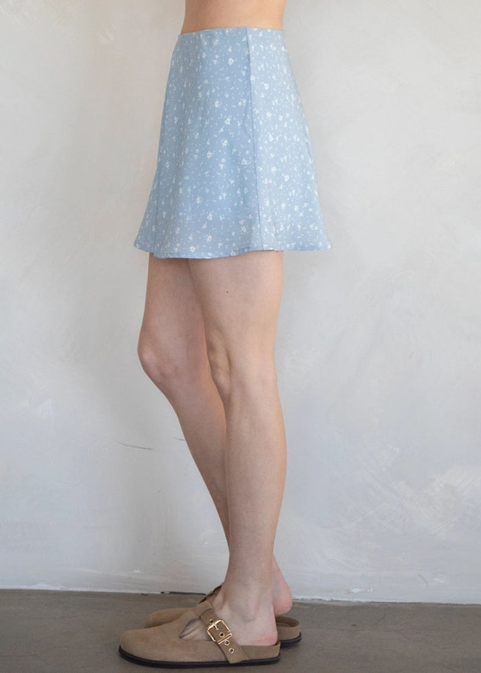 Morgane Floral Mini Skirt - Dusty Blue