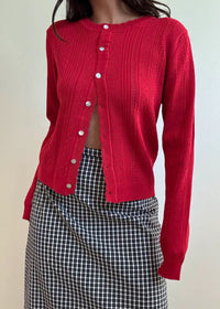 Noel Pointelle Knit Cardigan - Red