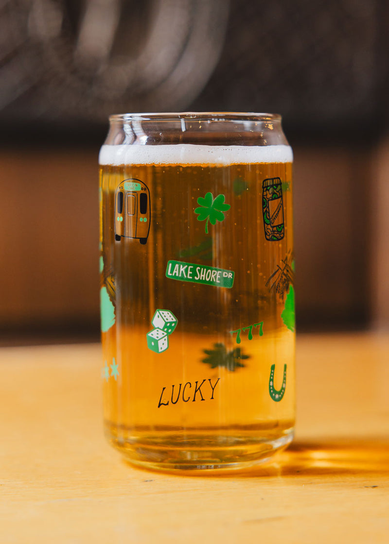 Chicago Lucky Icons Beer Glass - 16 oz