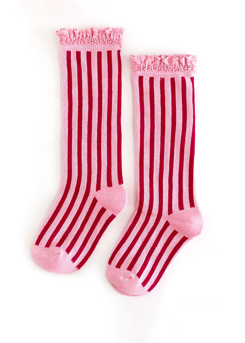 Candy Stripe Lace Top Knee High Socks